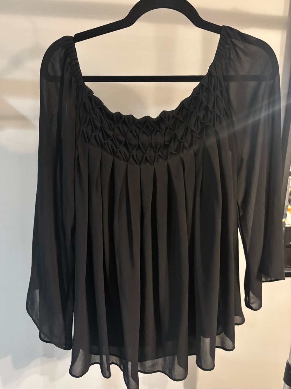 Bailey 44 Black Smocked Neck Peasant Blouse women’s size medium